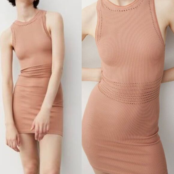 Zara Dresses & Skirts - NWT ZARA Contour Collection Seamless Openwork Mini Dress Nude Sz M-L bloggers